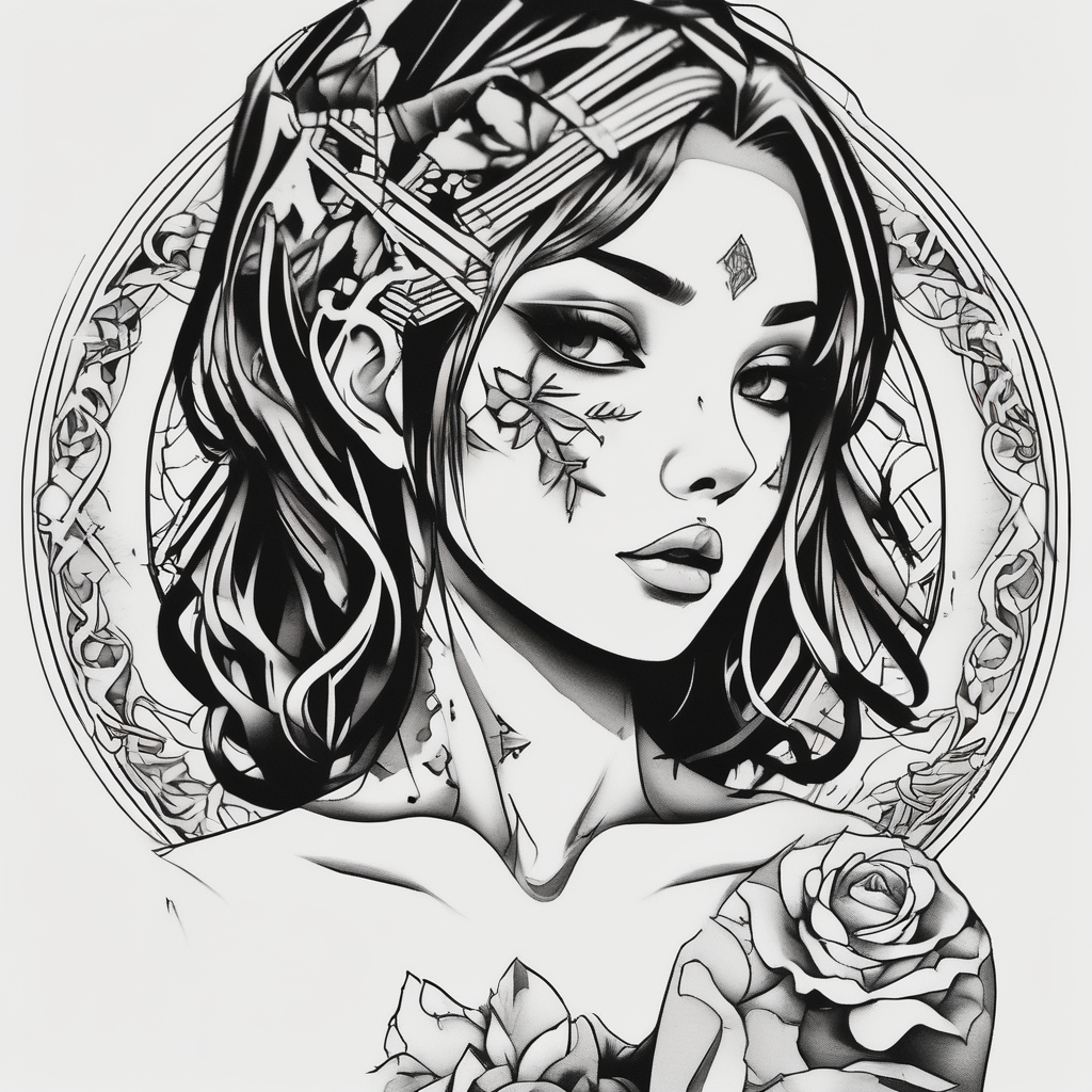 anime girl simple hand tattoo half sleeve tattoos for men, AI-generated Blackwork tattoo design